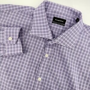 Esquire Men's Purple White Plaid Performance Slim Fit Dress Shirt Size 17 Tall